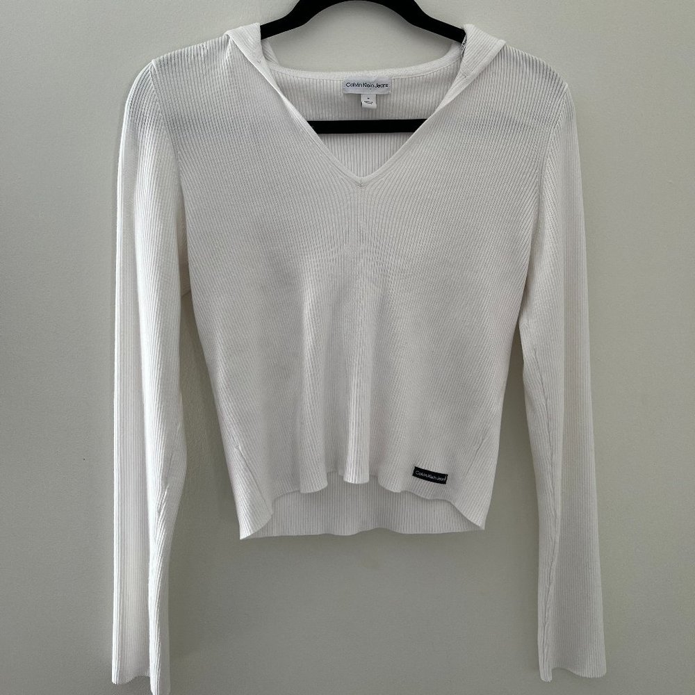 Calvin Klein Jeans White Long Sleeve Crop Top